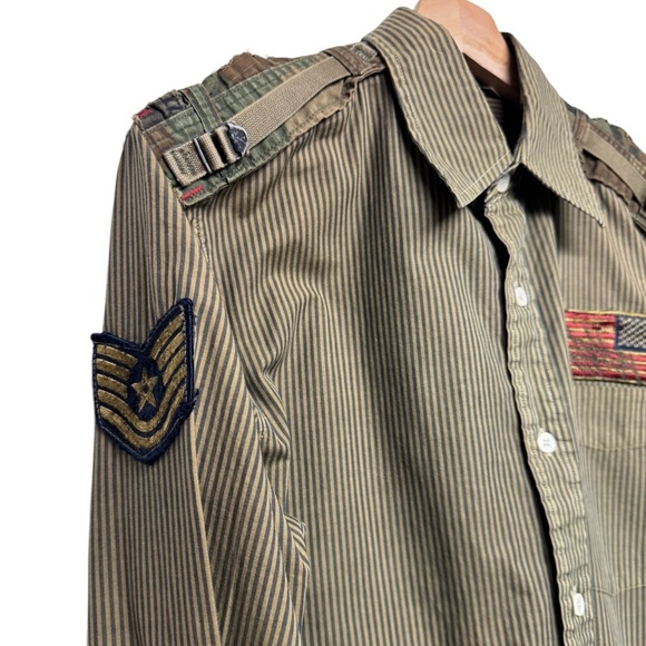 RILEY DENIM Men's Military Shirt Army Green S - Picture 10 of 15